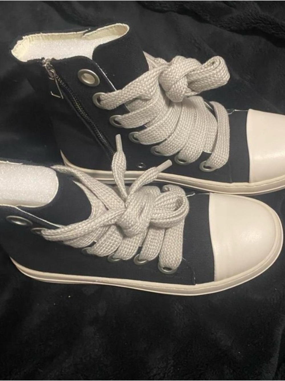 High-Top Canvas Sneakers in Black and Cream